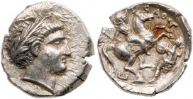 Paeonian Kingdom (Ancient Macedonia)
Paeonian Kingdom. Patraos. Silver Tetradrachm (12.64 g), 335-315 BC. Damastion (?). Laureate head of Apollo righ...