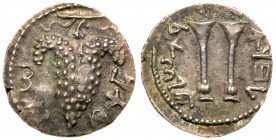 Judea (Ancient)
Bar Kokhba Revolt. Undated, Silver Zuz (2.74 g), 132-135 CE. Attributed to year 3 (134/5 CE). 'Simon' (Paleo-Hebrew), bunch of grapes...