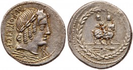 Roman Republic (Ancient, pre-41 BC)
Mn. Fonteius C.f. Silver Denarius (4.02 g), 85 BC. Rome. (MN) FO(NT)EI C F, laureate head of Vejovis right; monog...