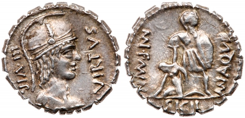 Roman Republic (Ancient, pre-41 BC)
Mn. Aquillius. Silver Denarius (3.83 g), 65...