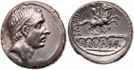 Roman Republic (Ancient, pre-41 BC)
L. Marcius Philippus. Silver Denarius (4.01 g), 57 BC. Rome. [(AN)CVS] below, diademed head of Ancus Marcius righ...