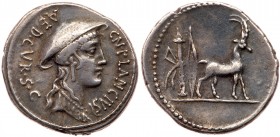 Roman Republic (Ancient, pre-41 BC)
Cn. Plancius. Silver Denarius (3.62 g), 55 BC. Rome. CN PLANCIVS before, AED CVR S C behind, head of Diana Planci...