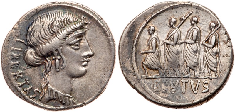 Roman Republic (Ancient, pre-41 BC)
Q. Caepio Brutus. Silver Denarius (3.86 g),...