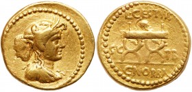 Roman Republic (Ancient, pre-41 BC)
L. Cestius and C. Norbanus. Gold Aureus (8.00 g), 43 BC. Emergency issue of the Roman Senate. Rome. Draped bust o...