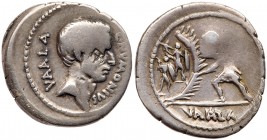 Roman Republic (Ancient, pre-41 BC)
C. Numonius Vaala. Silver Denarius (3.64 g), 41 BC. Rome. C NVMONIVS VAALA, bare head of Numonius Vaala right. Re...