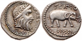 Roman Republic (Ancient, pre-41 BC)
Q. Metellus Pius Scipio. Silver Denarius (3.75 g), 47-46 BC. Military mint traveling with Scipio in Africa. Q MET...