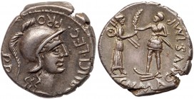 Roman Imperatorial Period (Ancient, 49-27 BC)
Cnaeus Pompey Jr. Silver Denarius (3.97 g), 46-45 BC. Corduba. M. Poblicius, propraetorian legate. [M P...