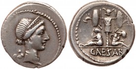 Roman Imperatorial Period (Ancient, 49-27 BC)
Julius Caesar. Silver Denarius (3.87 g), 46-45 BC. Military mint traveling with Caesar in Spain. Diadem...