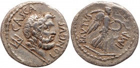 Roman Imperatorial Period (Ancient, 49-27 BC)
Brutus. Silver Denarius (3.51 g), 42 BC. Military mint traveling with Brutus and Cassius in western Asi...