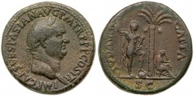 Roman Empire (Ancient, 27 BC - 476 AD)
Vespasian. AE Sestertius (24.76 g), AD 69-79. Judaea Capta type. Rome, AD 71. Obverse: IMP CAES VESPASIAN AVG ...