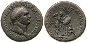 Roman Empire (Ancient, 27 BC - 476 AD)
Vespasian. AE Sestertius (25.37 g), AD 69-79. Judaea Capta type. Rome, AD 71. Obverse: IMP CAES VESPASIAN AVG ...