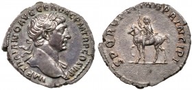 Roman Empire (Ancient, 27 BC - 476 AD)
Trajan. Silver Denarius (3.23 g), AD 98-117. Rome, ca. AD 112/3. IMP TRAIANO AVG GER DAC P M TR P COS V P P, l...