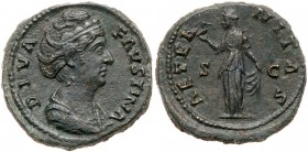 Roman Empire (Ancient, 27 BC - 476 AD)
Diva Faustina I. &AElig; Dupondius (12.22 g), died AD 140/1. Rome, under Antoninus Pius, ca. AD 141-146. DIVA ...