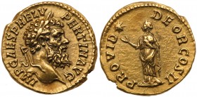 Roman Empire (Ancient, 27 BC - 476 AD)
Pertinax. Gold Aureus (7.26 g), AD 193. Rome. IMP CAES P HELV PERTIN AVG, laureate head of Pertinax right. Rev...
