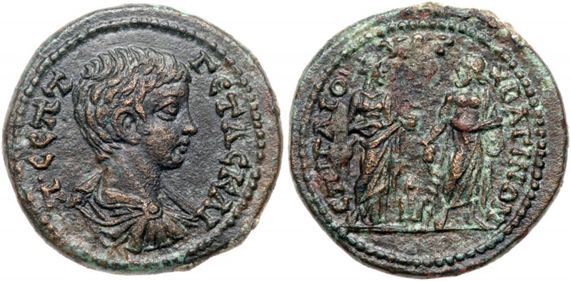 Roman Empire (Ancient, 27 BC - 476 AD)
Geta. &AElig; 22 mm (6.48 g), as Caesar,...