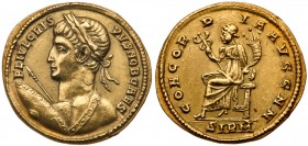 Roman Empire (Ancient, 27 BC - 476 AD)
Crispus. Gold Solidus (4.41 g), Caesar, AD 317-326. Sirmium, AD 323. FL IVL CRIS-PVS NOB CAES, laureate and ba...