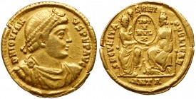 Roman Empire (Ancient, 27 BC - 476 AD)
Jovian. Gold Solidus (4.35 g), AD 363-364. Antioch. D N IOVIANVS PE P AVG, diademed, draped and cuirassed bust...