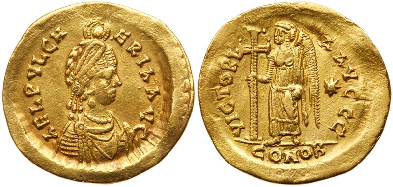 Roman Empire (Ancient, 27 BC - 476 AD)
Aelia Pulcheria. Gold Solidus (4.26 g), ...