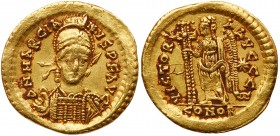 Roman Empire (Ancient, 27 BC - 476 AD)
Marcian. Gold Solidus (4.48 g), AD 450-457. Constantinople. D N MARCIA-NVS P F AVG, diademed, helmeted and cui...