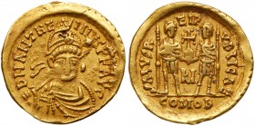 Roman Empire (Ancient, 27 BC - 476 AD)
Anthemius. Gold Solidus (4.02 g), AD 467-472. Rome. D N ANTHE-MIVS P F AG, diademed, helmeted and cuirassed bu...