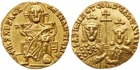 Byzantine Empire (491-1204)
Basil I, the Macedonian. Gold Solidus (4.41 g), 867-886. Constantinople. + IhS XPS REX REGNANTIЧM *, Christ Pantokrator e...