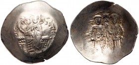 Byzantine Empire (491-1204)
Alexius III Angelus-Comnenus. Electrum Aspron Trachy (3.81 g), 1195-1203. Constantinople, 1197-1203. Barred IC XC across ...