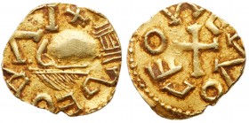 Franks (Medieval)
 Merovingians. Uncertain. Gold Tremissis (0.72 g), ca. 575-650. SEGAVI+ (?), diademed and draped bust right. Reverse: CEOVVEVVO, cr...