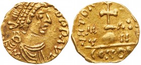 Franks (Medieval)
 Merovingians. Marseille. Pseudo-imperial issue. Gold Tremissis (1.11 g), ca. 575-650. Imitating the Byzantine emperor Maurice Tibe...