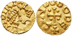 Franks (Medieval)
Merovingians, Trizay-sur-le-Lay. Gold Tremissis (1.19 g), ca. 600-750. Cundobod, moneyer. TIDIRICIACO, Diademed and draped bust rig...
