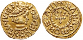 Franks (Medieval)
Merovingians, Yvois-Carignan. Gold Tremissis (1.24 g), ca. 600-750. EVCOMvcel&Lambda;IST (retrograde), diademed and draped bust rig...