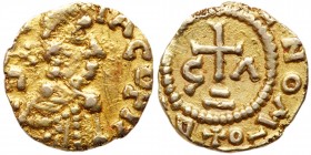 Franks (Medieval)
Merovingians, Gizia. Gold Tremissis (1.18 g), ca. 600-750. + G[AC]-IACO FIT, Diademed and draped bust right. Reverse: + &Delta;[&he...