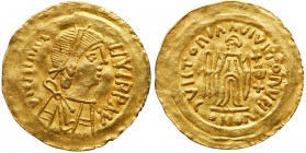 Lombards (Medieval)
Lombards. Pseudo-Imperial issue. Gold Tremissis (1.49 g), 568-774. Copying a Byzantine tremissis of Maurice Tiberius(?). D N HI&L...