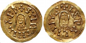 Spain - Medieval Germanic (409-711)
Visigoths. Suinthila. Gold Tremissis (1.42 g), 621-631. Ispali (Seville). +SVI?THILA RE, facing bust. Reverse: IS...