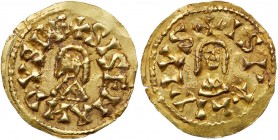 Spain - Medieval Germanic (409-711)
Visigoths. Sisenand. Gold Tremissis (1.54 g), 631-636. Ispali (Seville). + SISENANDVS RE, facing bust. Reverse: +...