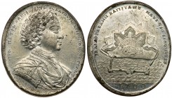 Award Medal to Captain Simontoff for the Building of Taganrog Harbor, 1709. 

White Metal. 37.5 x 42 mm. By S. Gouin. Diakov 29.1. Laureate, draped ...