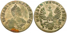 VI Groschen 1762. Königsberg 

(Bitkin believes this issue to have been struck in Moscow). 2.22 gm. Crown points to colon of D:G:IMP. Olding 454a., ...