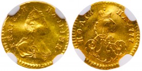 Poltina 1777. St. Petersburg. GOLD. 

Bit 116 (R), Fr 136, Sev 312 (S). Authenticated and graded by NGC AU Details – bent. Pressmarks at center.

...
