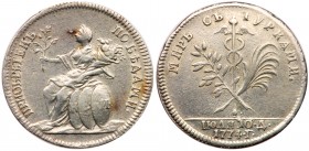 Jetton 1774. Silver. To Commemorate Peace with Turkey. 

21.5 mm. 3.74 gm. To Commemorate Peace with Turkey. Bit Ж1378 (R), Diakov 165.6 (R1), Ruden...