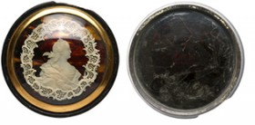 Catherine the Great. Lacquer box. 

Catherine the Great. Lacquer box. The lid adorned with a large walrus ivory cameo cutout, lattice border on a go...