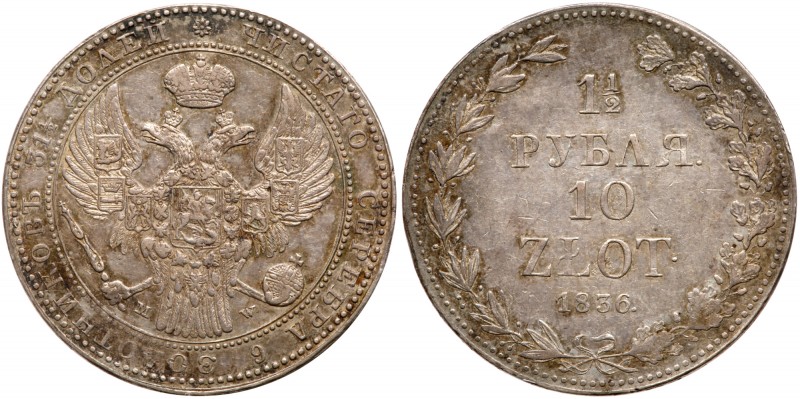 1 ½ Roubles – 10 Zlotych 1836 MW.

Warsaw.Bit 1132. Minor reverse contact mark...
