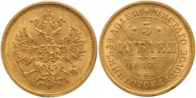 5 Roubles 1873 СПБ- НI. GOLD. 

Bit 21, Fr 163.

Uncirculated.
