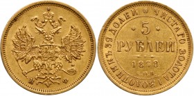 5 Roubles 1878 СПБ- НФ. GOLD. 

Bit 27, Fr 163.

About uncirculated.