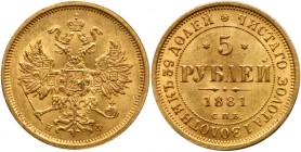 5 Roubles 1881 СПБ- НФ. GOLD. 

Bit 30, Fr 163. Adjustment marks on obverse.

About uncirculated / Uncirculated.