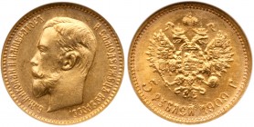 5 Roubles 1909 ЭБ. GOLD.

Bit 34 (R), Sev 588, Fr 180. Authenticated and graded by NGC MS 66. Sparkling lustre.

Superb brilliant uncirculated.