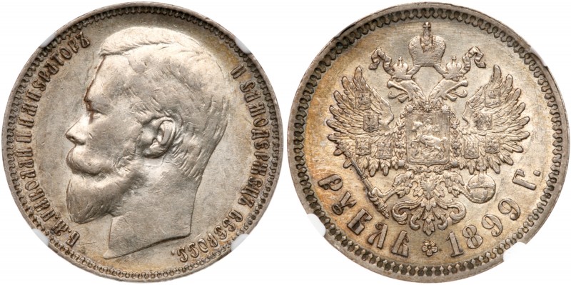 Rouble 1899 ФЗ. 

Bit 47, Sev 4071. Authenticated and graded by NGC AU 58. Sat...