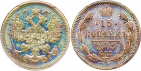 15 Kopecks 1903 СПБ-АР. 

Bit 129, Uzd 2139. Authenticated and graded by PCGS PR 65 CAMEO.

Gem brilliant PROOF

Ex ‘The New York Sale’, XXXVIII...