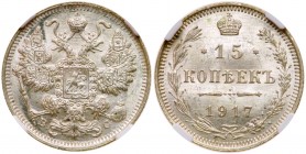 15 Kopecks 1917 BC. 

Bit 144 (R), Sev 4201 (RR), Uzd 2224. Authenticated and graded by NGC MS 66. Frosty and near pristine.

Very choice brillian...