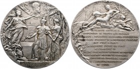 edal. Silver. 70 mm. By Daniel Dupuis. On the Laying of the Cornerstone of the Pont Alexandre III in Paris, 1900. 

MStamped “ARGENT” on the edge. D...