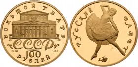 100 Roubles 1991. Bolshoi Ballet series. GOLD, 

.999 Fine. 15.55 gm. Y 288a. Mintage of only 1,500 pieces.

Gem brilliant PROOF