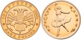 Complete 1993 Bolshoi Ballet Gold issues. 10, 25, 50 and 100 Roubles. .999 GOLD.

Y 416-419. Mintages: 57,000, 12,500, 4,700, 2,700 pieces respectiv...